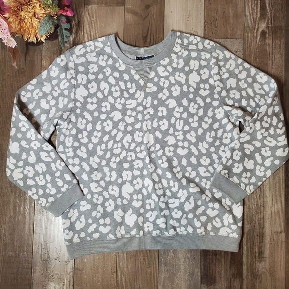KAREN SCOTT Sport Gray and White Animal Print Women's Fleece Pullover Sweater - Picture 1 of 12